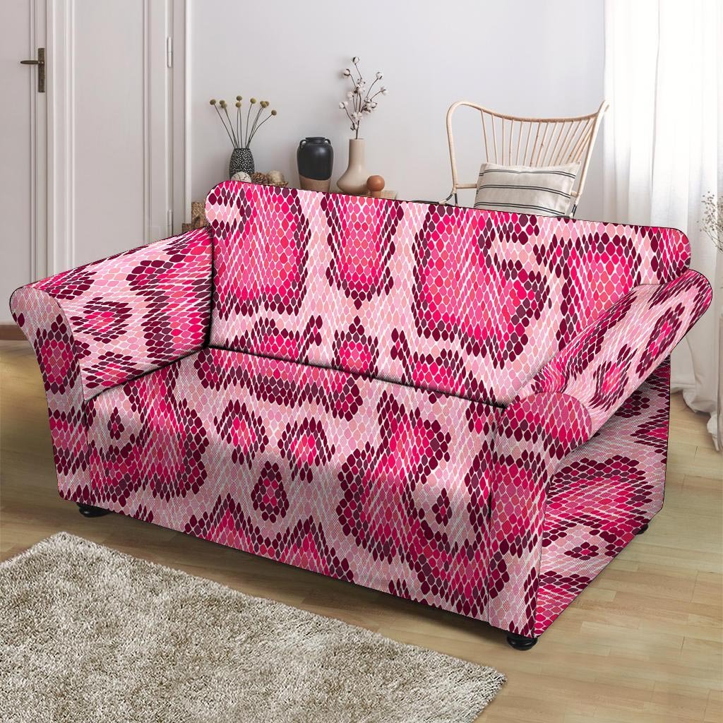 Pink Snakeskin Print Loveseat Cover-grizzshop