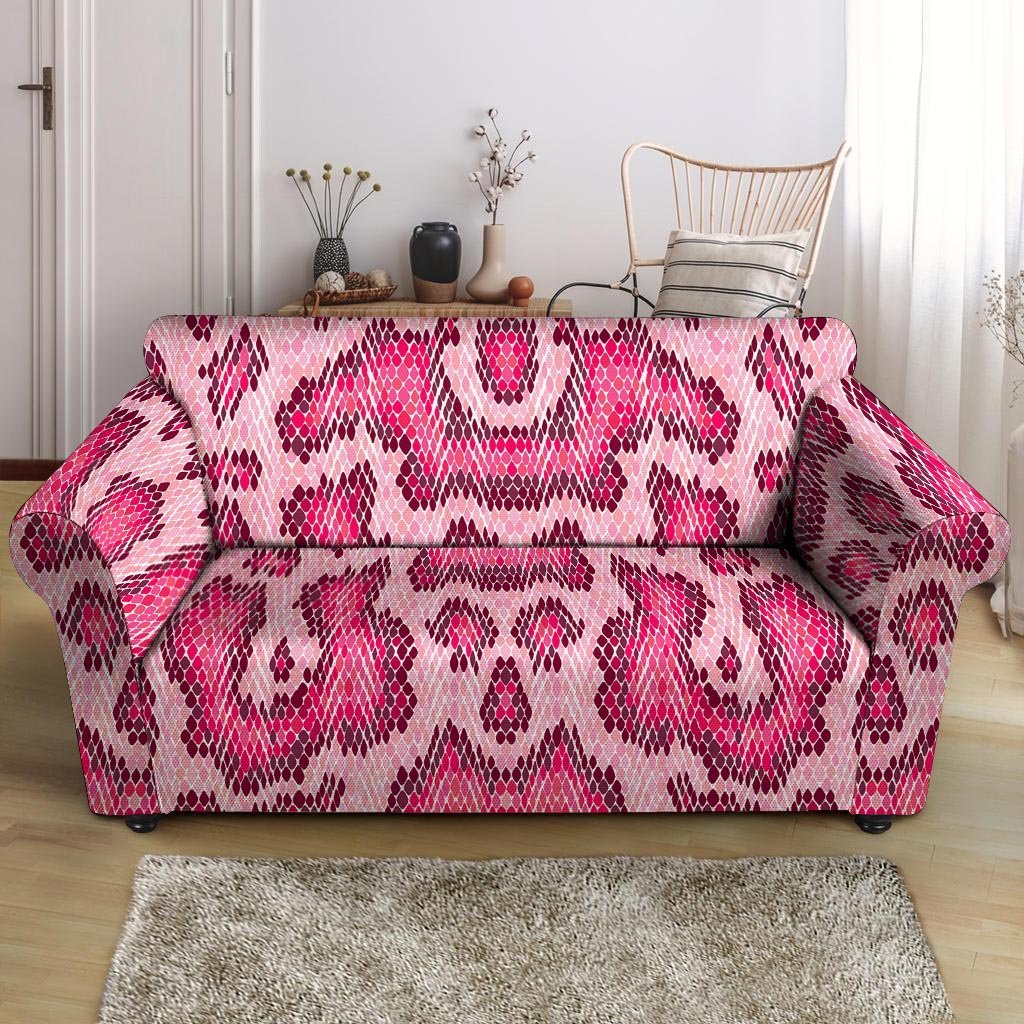 Pink Snakeskin Print Loveseat Cover-grizzshop