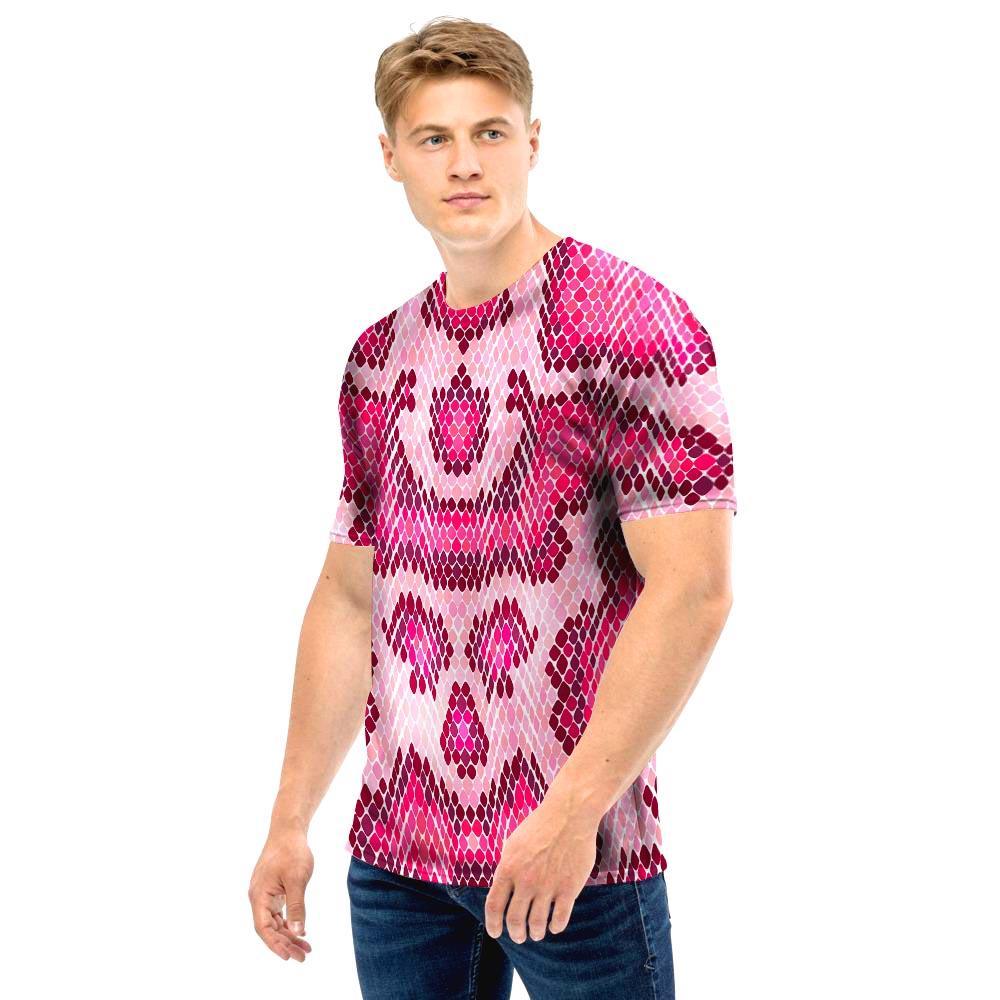 Pink Snakeskin Print Men T Shirt-grizzshop