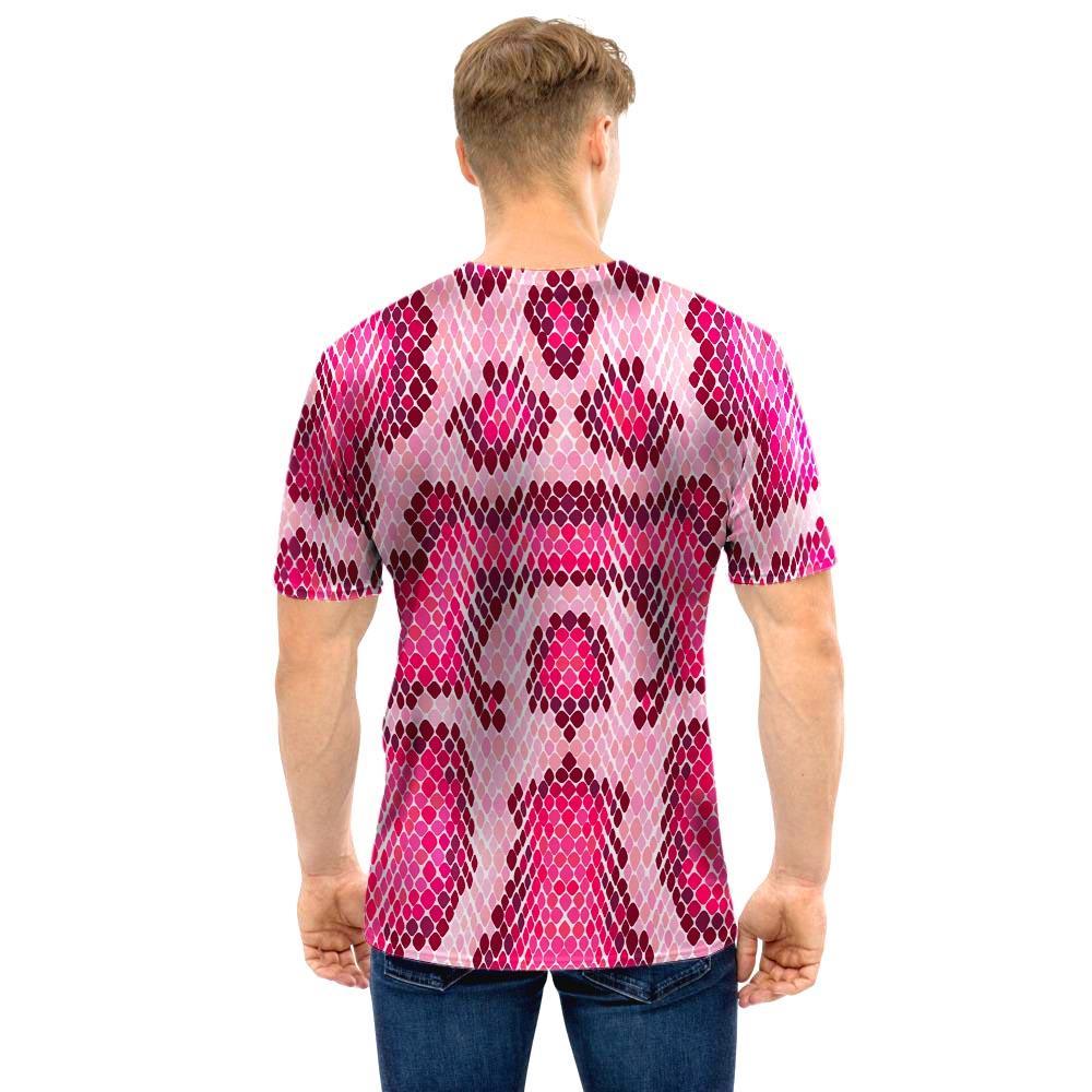 Pink Snakeskin Print Men T Shirt-grizzshop