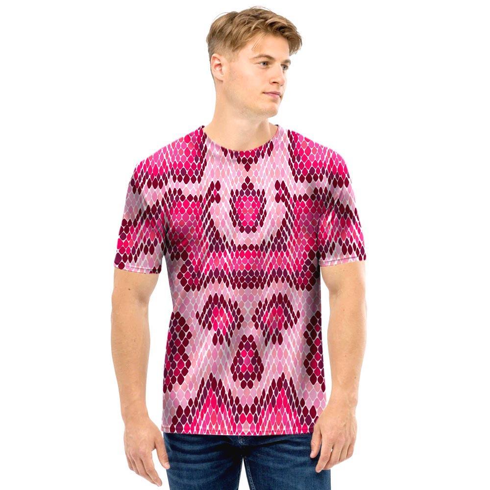 Pink Snakeskin Print Men T Shirt-grizzshop