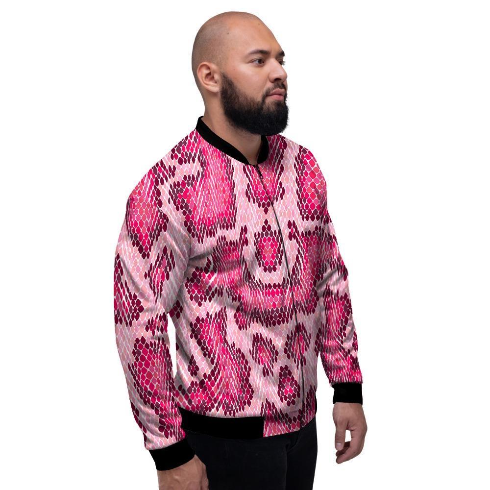 Pink Snakeskin Print Men's Bomber Jacket-grizzshop