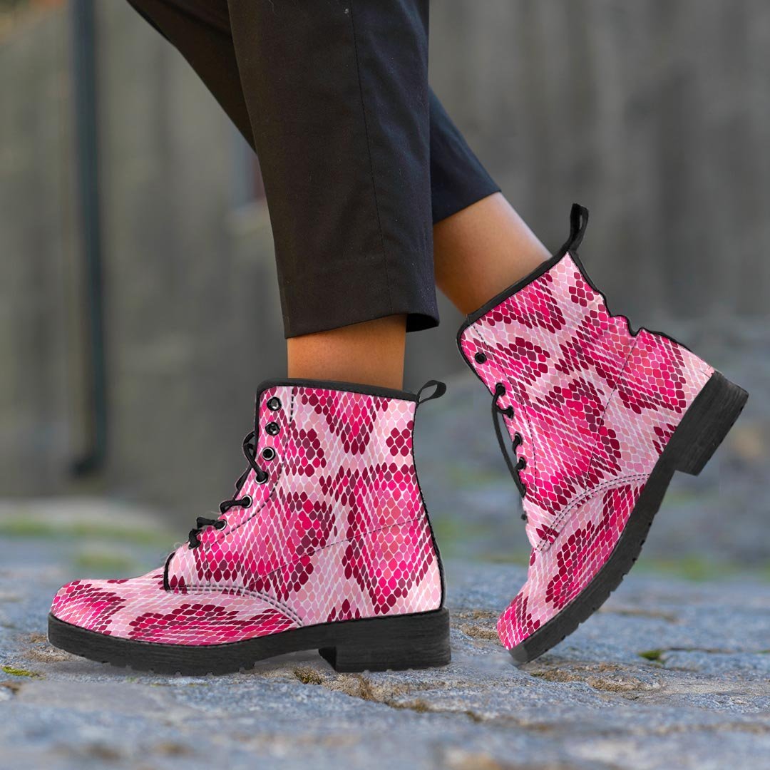 Pink Snakeskin Print Men's Boots-grizzshop