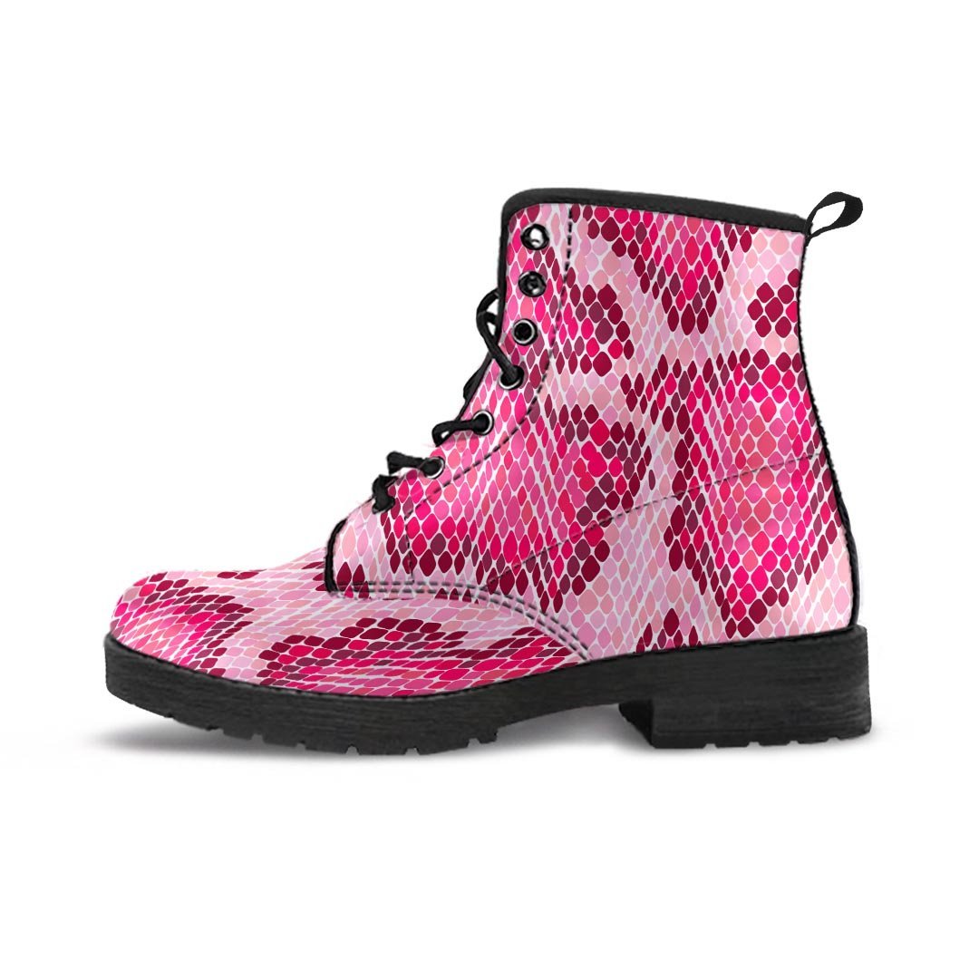 Pink Snakeskin Print Men's Boots-grizzshop