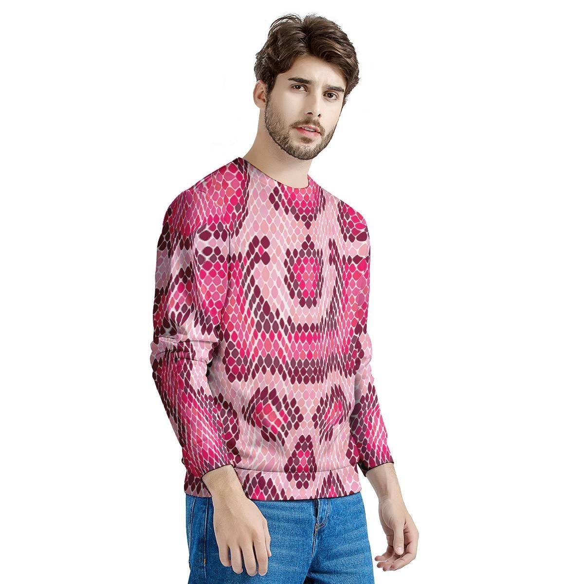 Pink Snakeskin Print Men's Sweatshirt-grizzshop