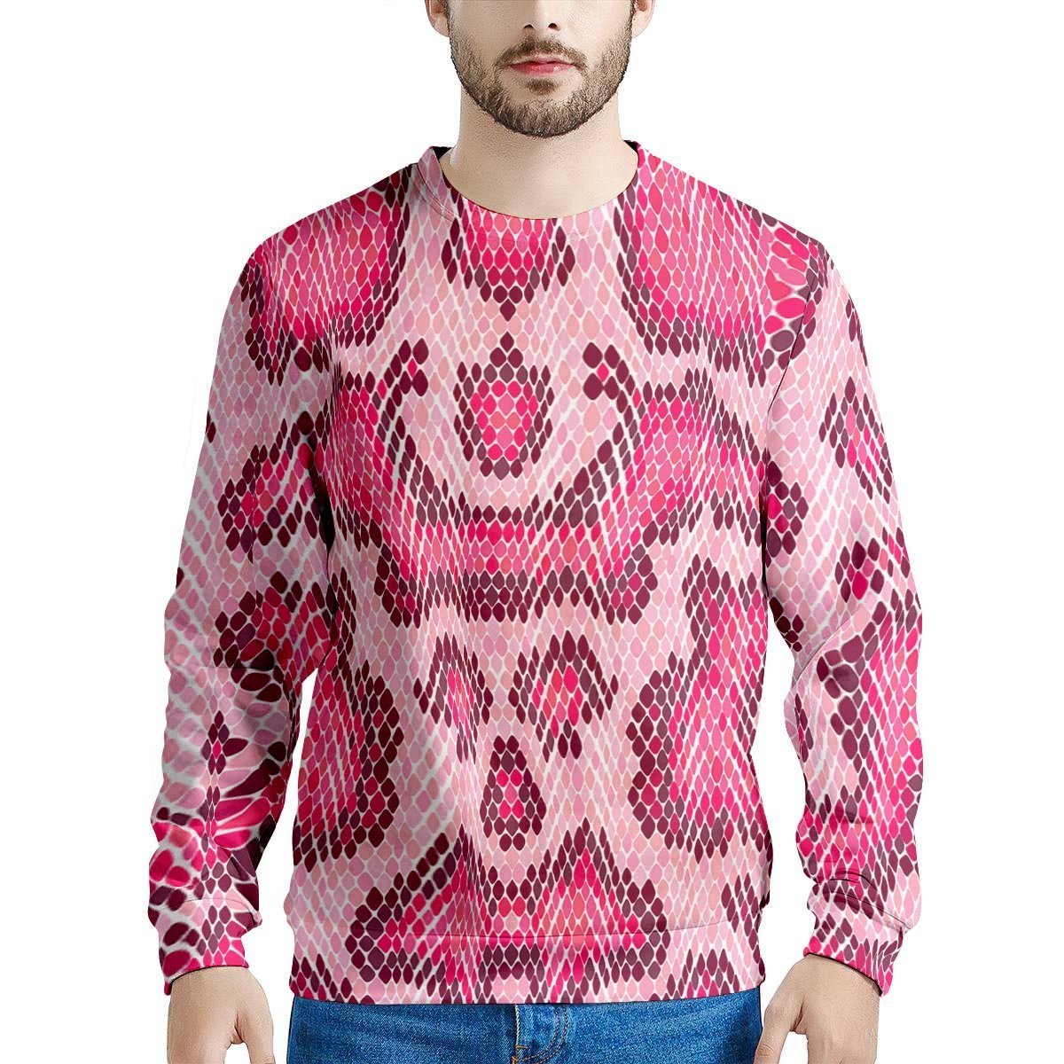 Pink Snakeskin Print Men's Sweatshirt-grizzshop