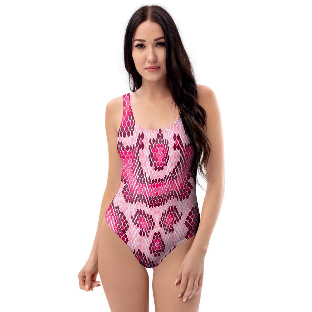 Pink Snakeskin Print One Piece Swimsuite-grizzshop