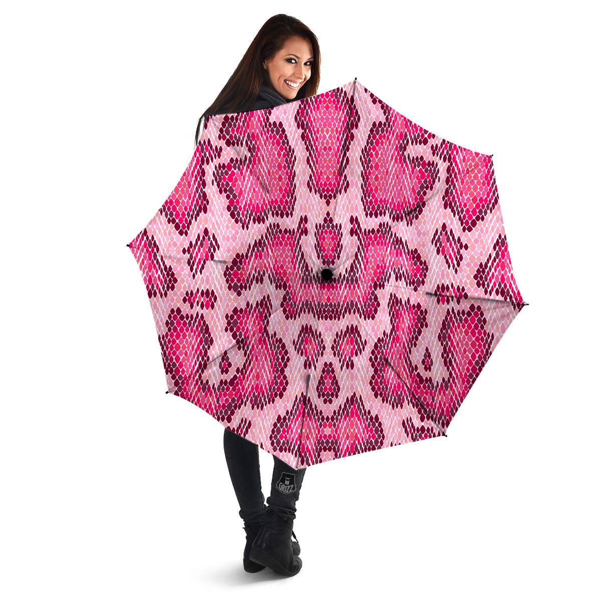 Pink Snakeskin Print Umbrella-grizzshop