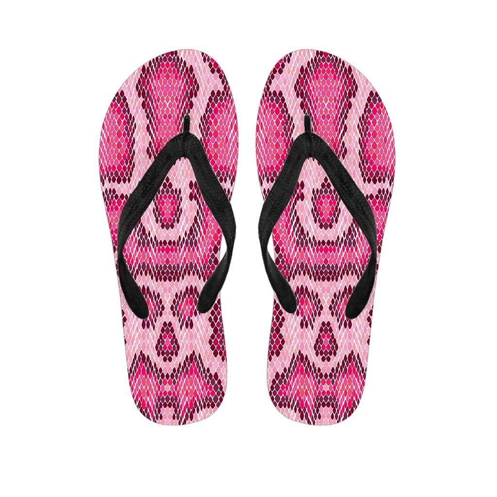 Pink Snakeskin Print Women's Flip Flops-grizzshop