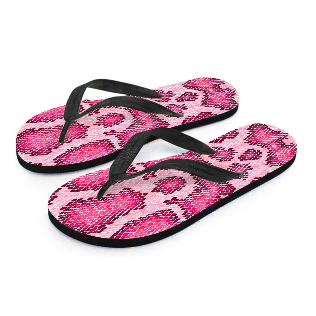 Pink Snakeskin Print Women's Flip Flops-grizzshop