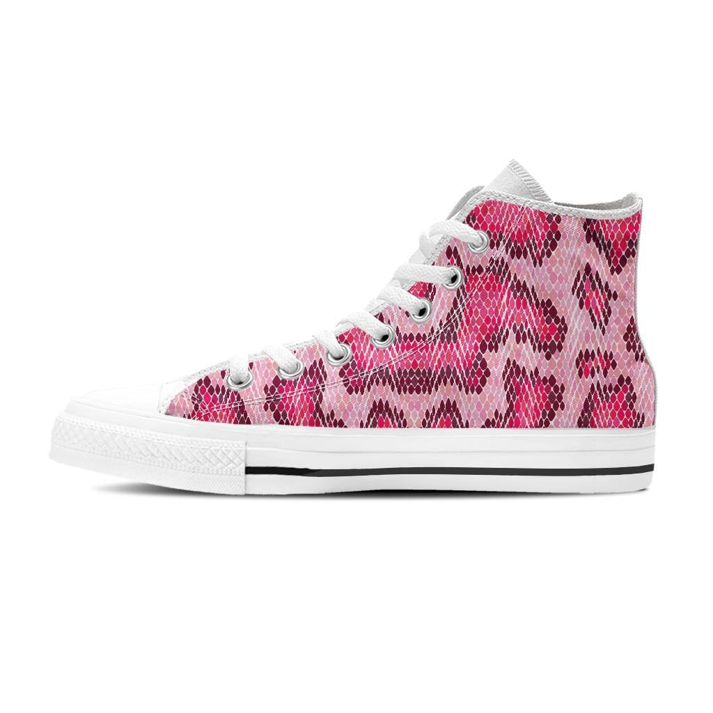 Pink Snakeskin Print Women's High Top Shoes-grizzshop