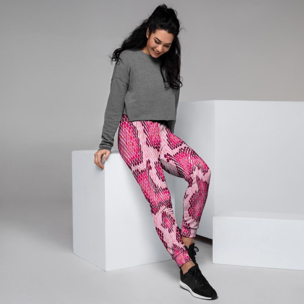 Pink Snakeskin Print Women's Joggers-grizzshop