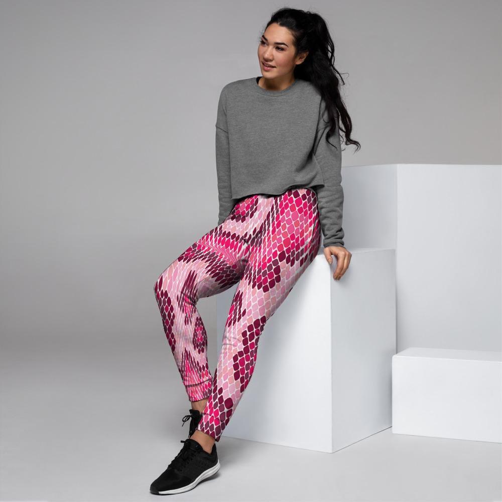 Pink Snakeskin Print Women's Joggers-grizzshop