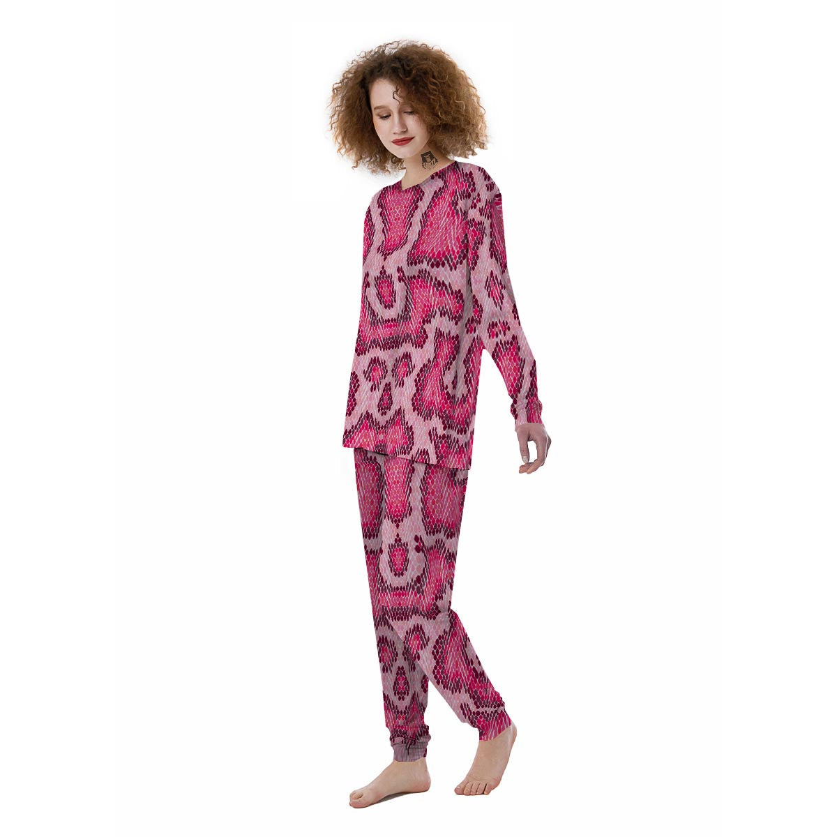 Pink Snakeskin Print Women's Pajamas-grizzshop