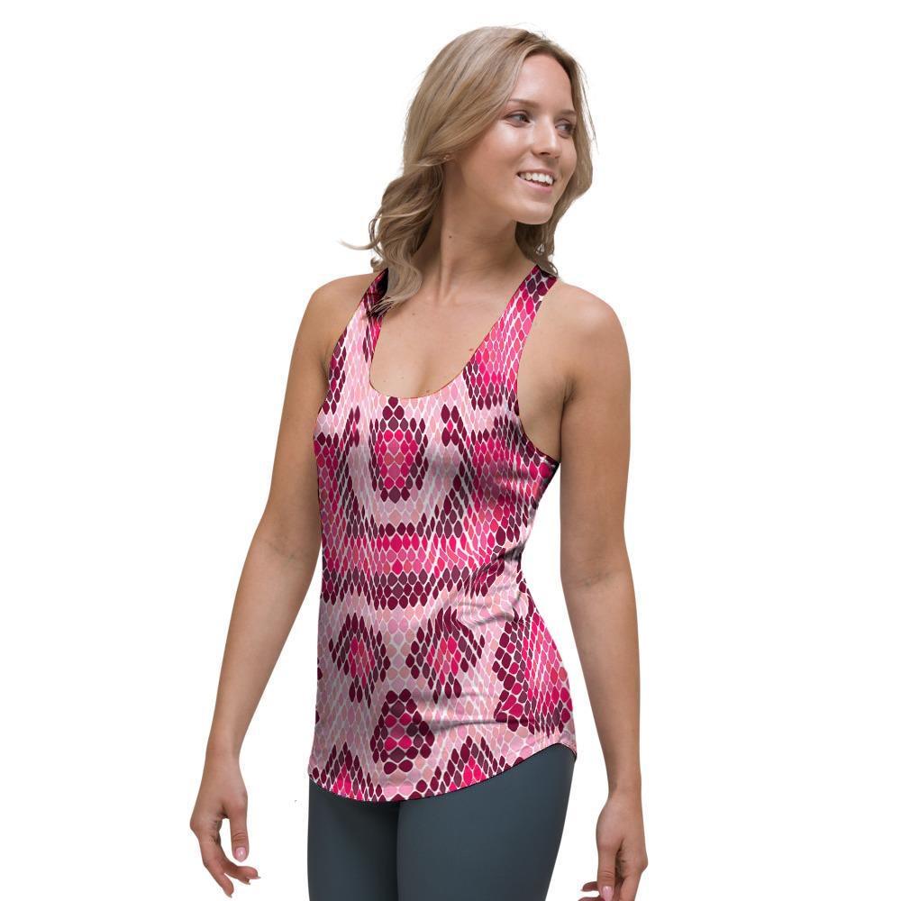 Pink Snakeskin Print Women's Racerback Tank Top-grizzshop
