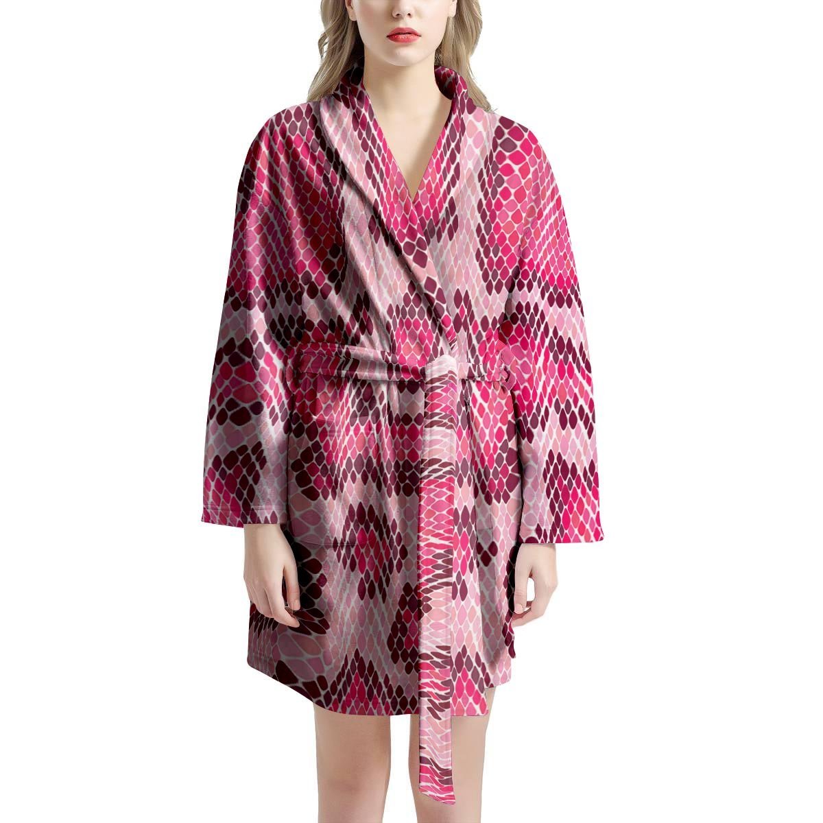 Pink Snakeskin Print Women's Robe-grizzshop