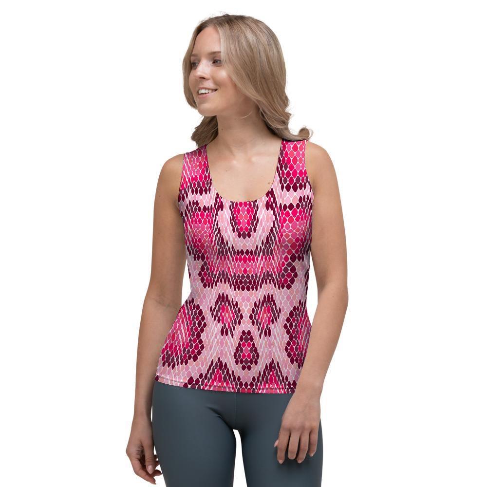 Pink Snakeskin Print Women's Tank Top-grizzshop