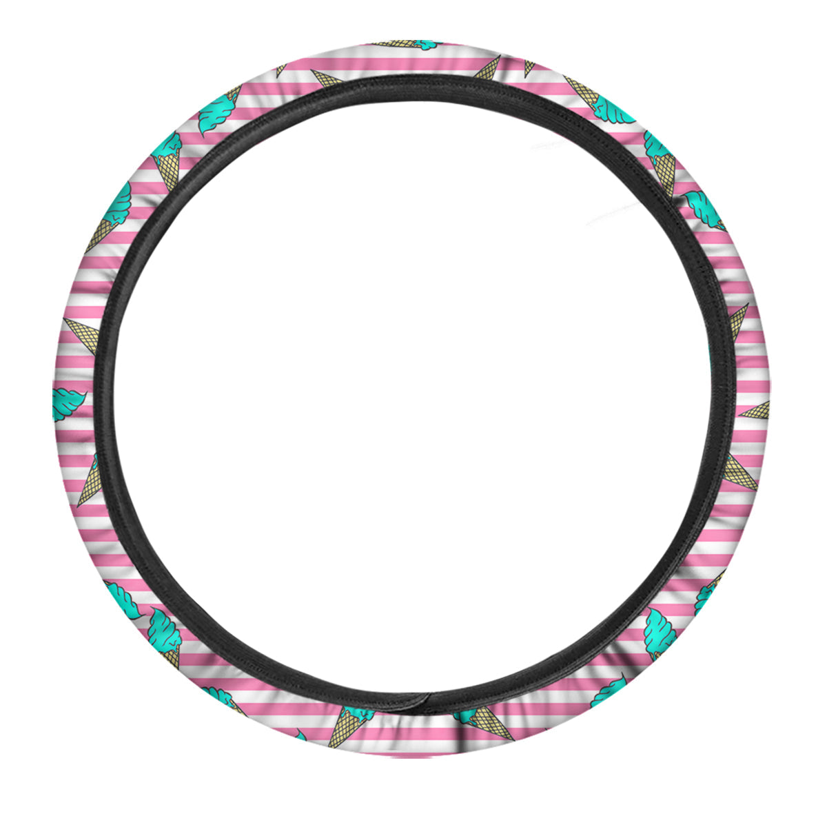 Pink Striped Ice Creams Print Pattern Car Steering Wheel Cover-grizzshop
