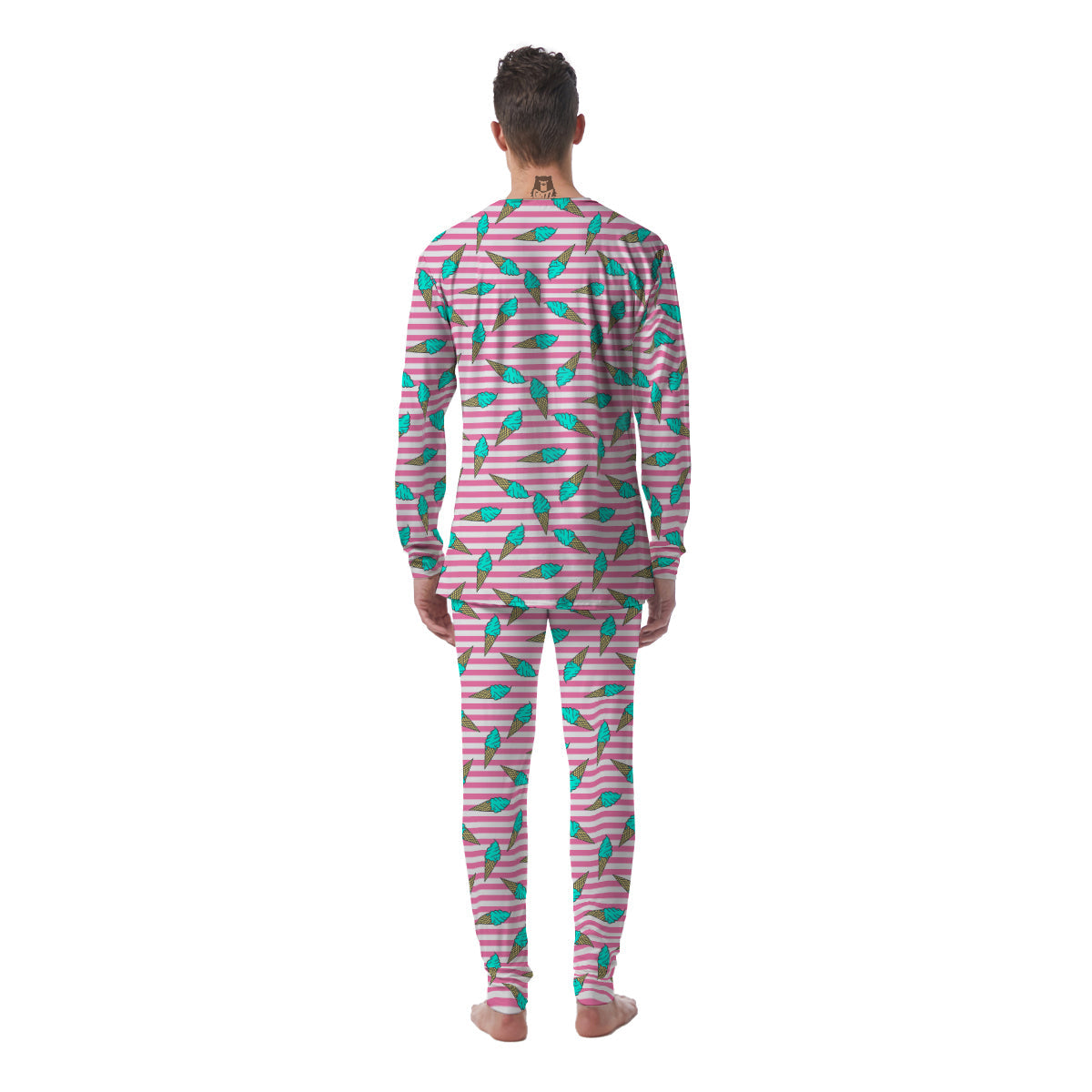 Pink Striped Ice Creams Print Pattern Men's Pajamas-grizzshop