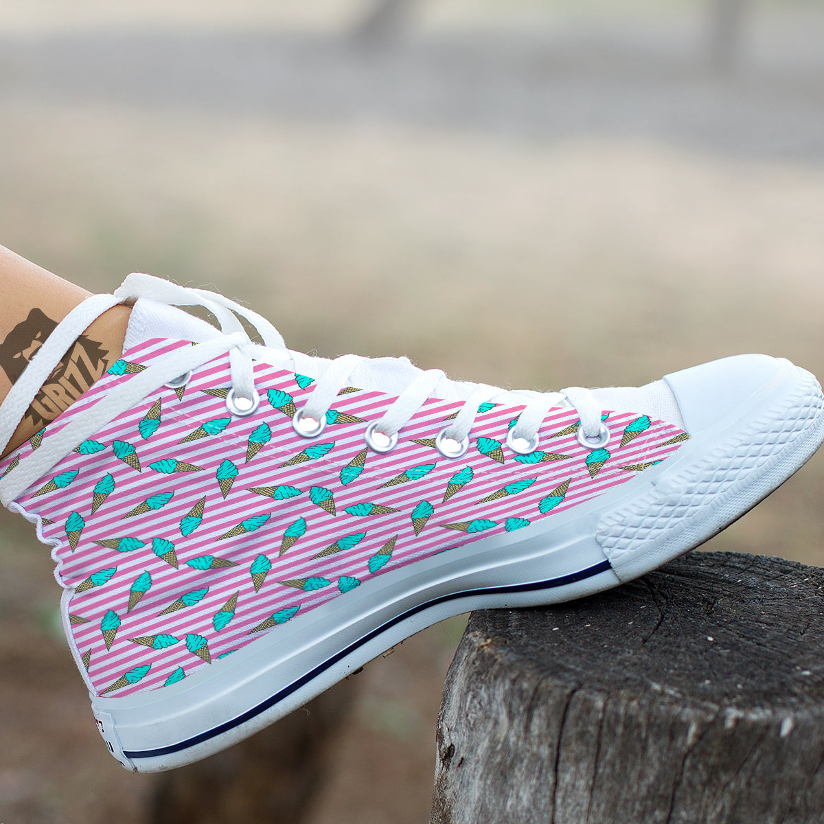 Pink Striped Ice Creams Print Pattern White High Top Shoes-grizzshop