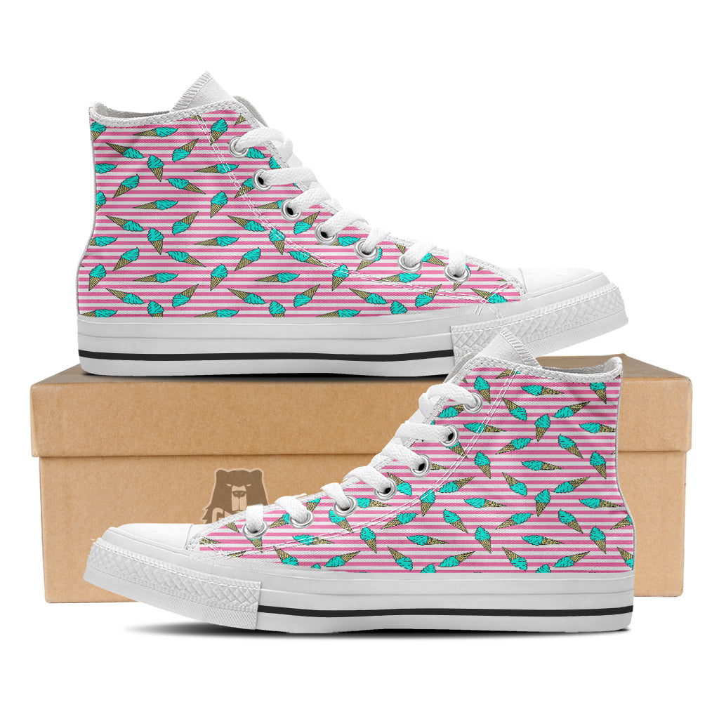 Pink Striped Ice Creams Print Pattern White High Top Shoes-grizzshop
