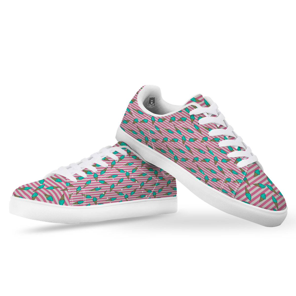 Pink Striped Ice Creams Print Pattern White Low Top Sneakers-grizzshop