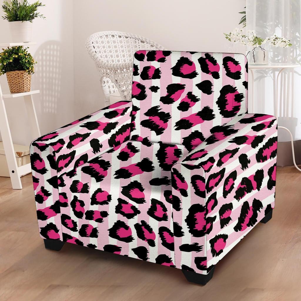 Pink Striped Leopard Armchair Cover-grizzshop