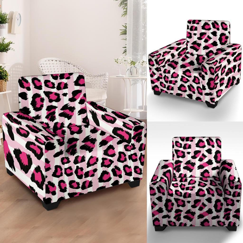 Pink Striped Leopard Armchair Cover-grizzshop