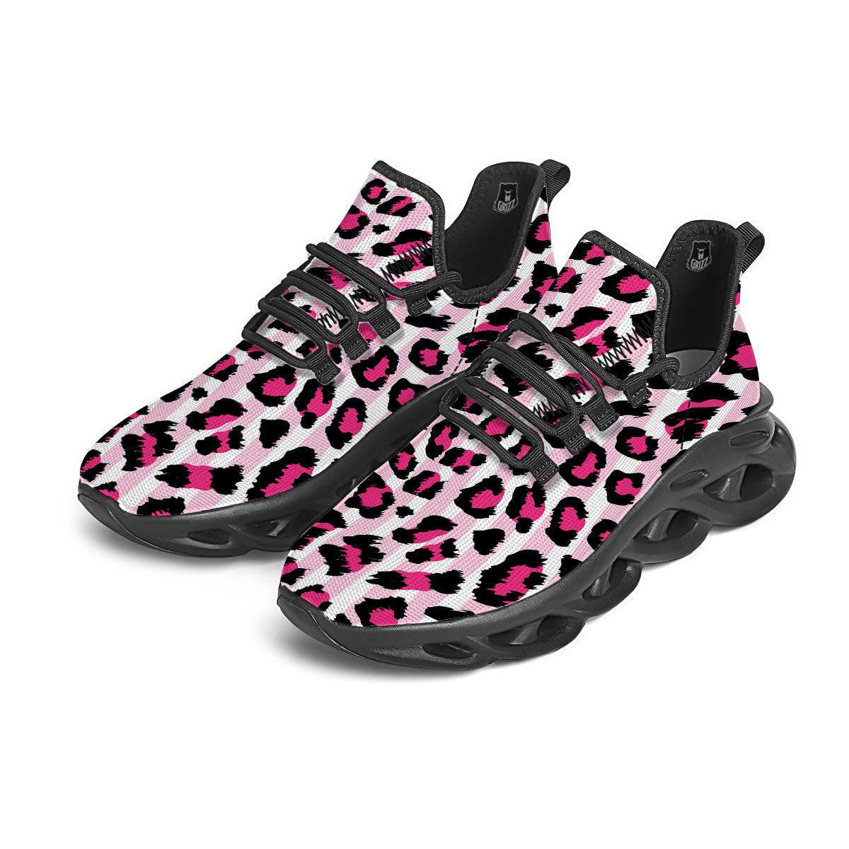 Pink Striped Leopard Black Running Shoes-grizzshop