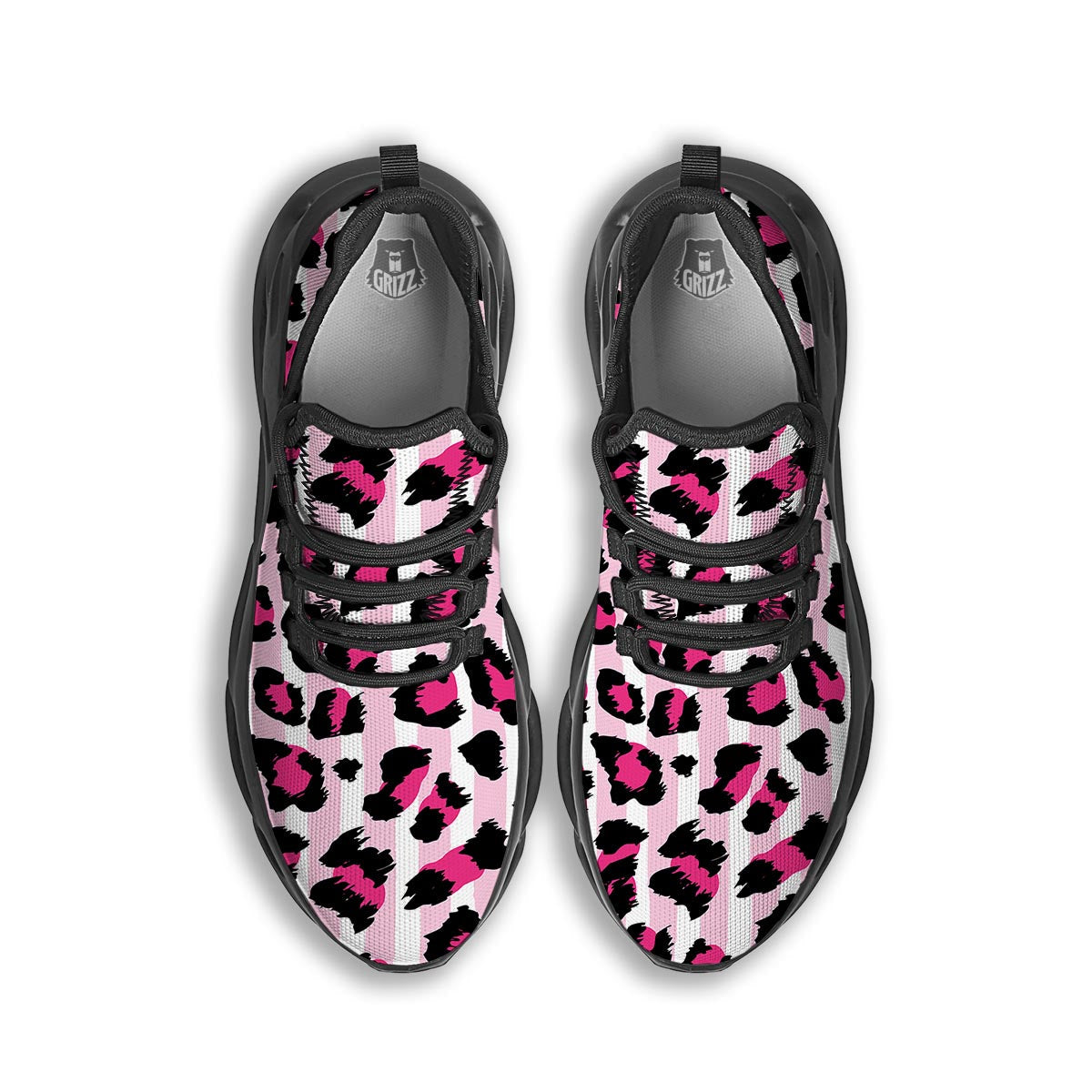 Pink Striped Leopard Black Running Shoes-grizzshop