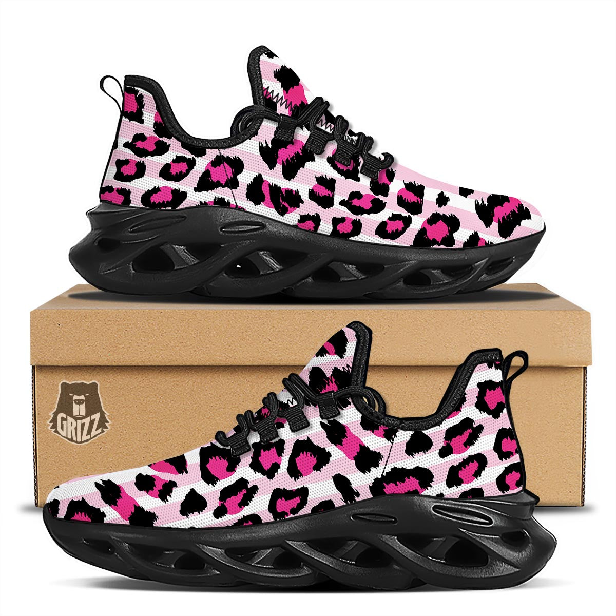 Pink Striped Leopard Black Running Shoes-grizzshop
