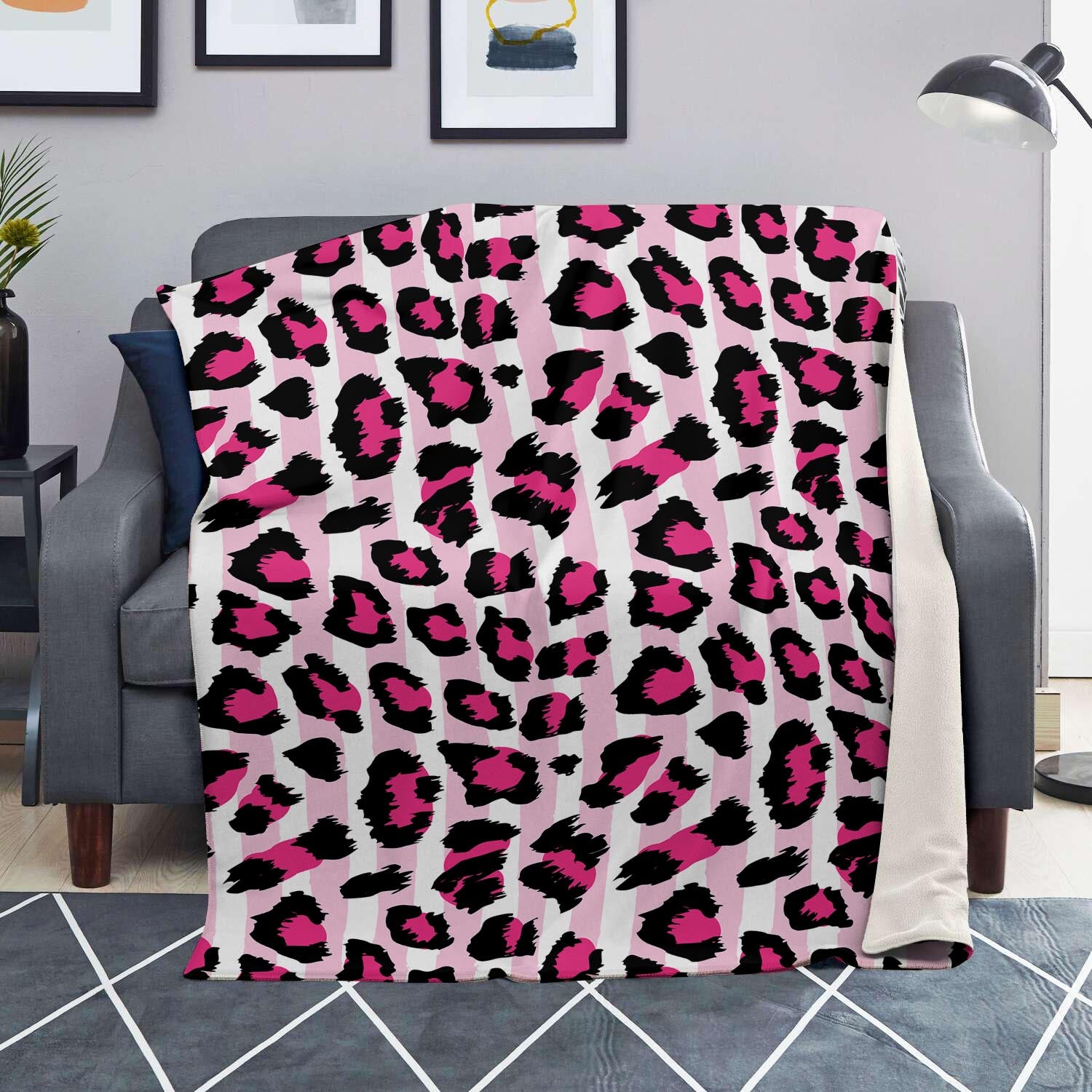 Pink Striped Leopard Blanket-grizzshop