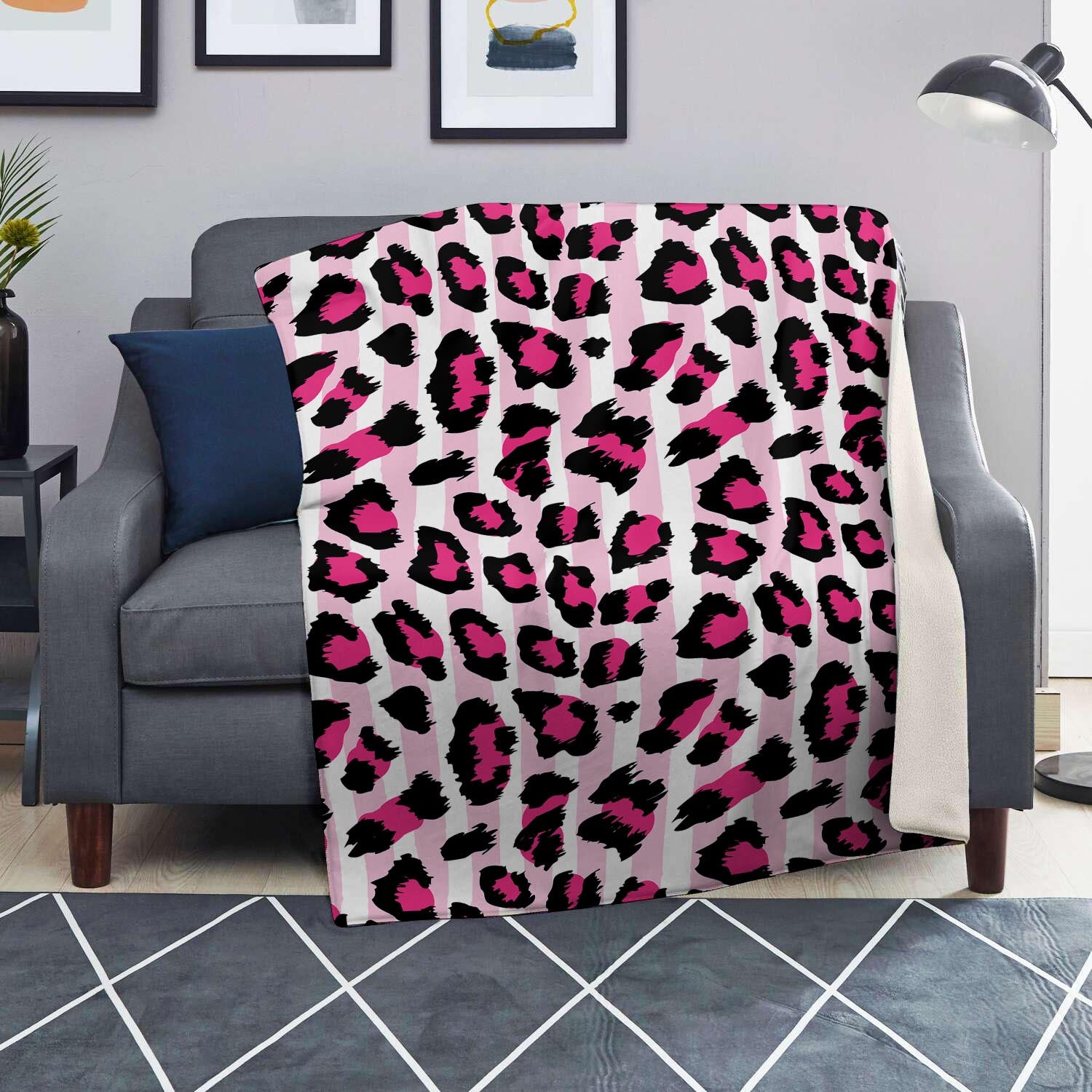 Pink Striped Leopard Blanket-grizzshop