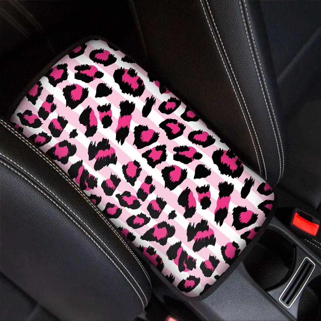 Pink Striped Leopard Car Console Cover-grizzshop