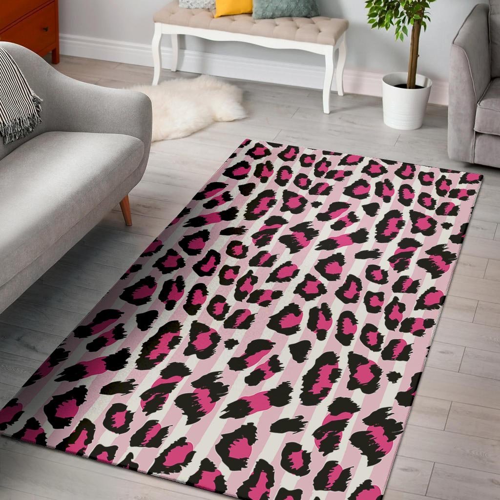 Pink Striped Leopard Floor Mat-grizzshop