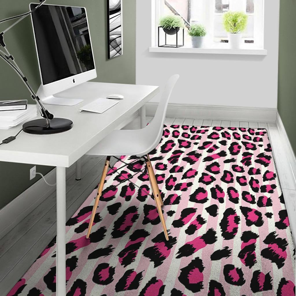 Pink Striped Leopard Floor Mat-grizzshop