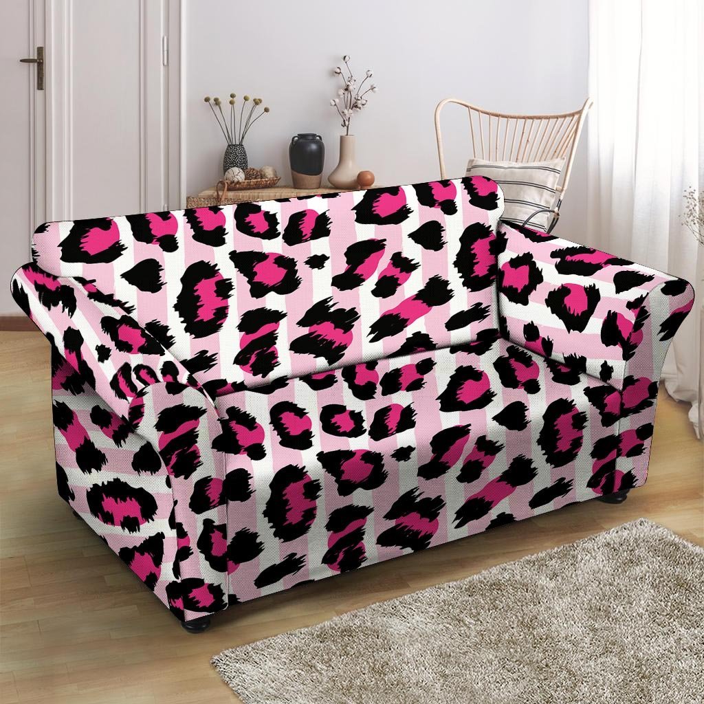 Pink Striped Leopard Loveseat Cover-grizzshop