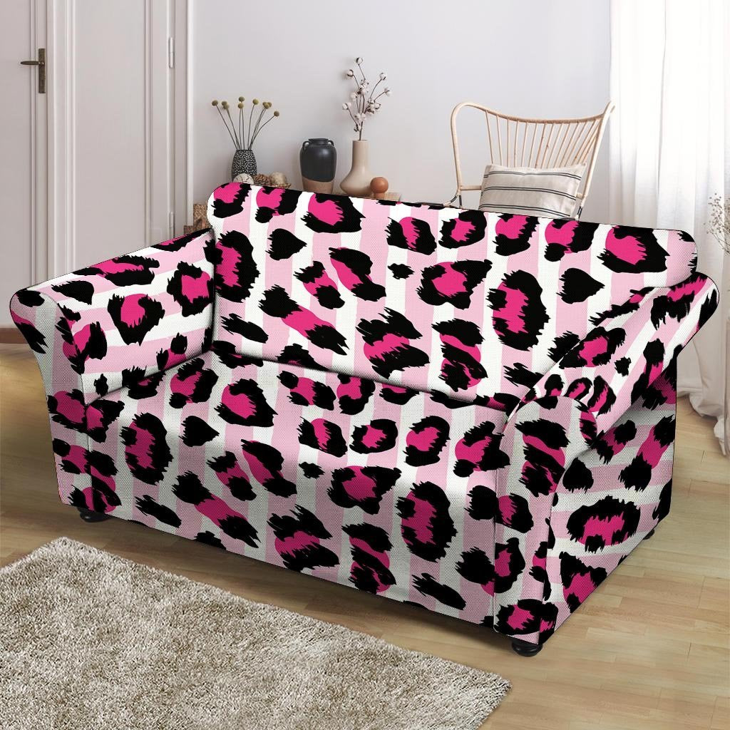 Pink Striped Leopard Loveseat Cover-grizzshop