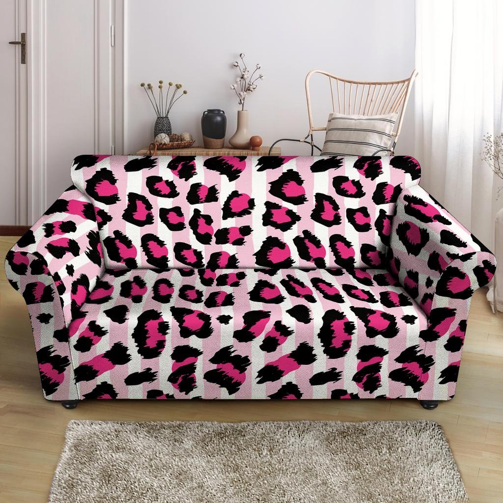 Pink Striped Leopard Loveseat Cover-grizzshop