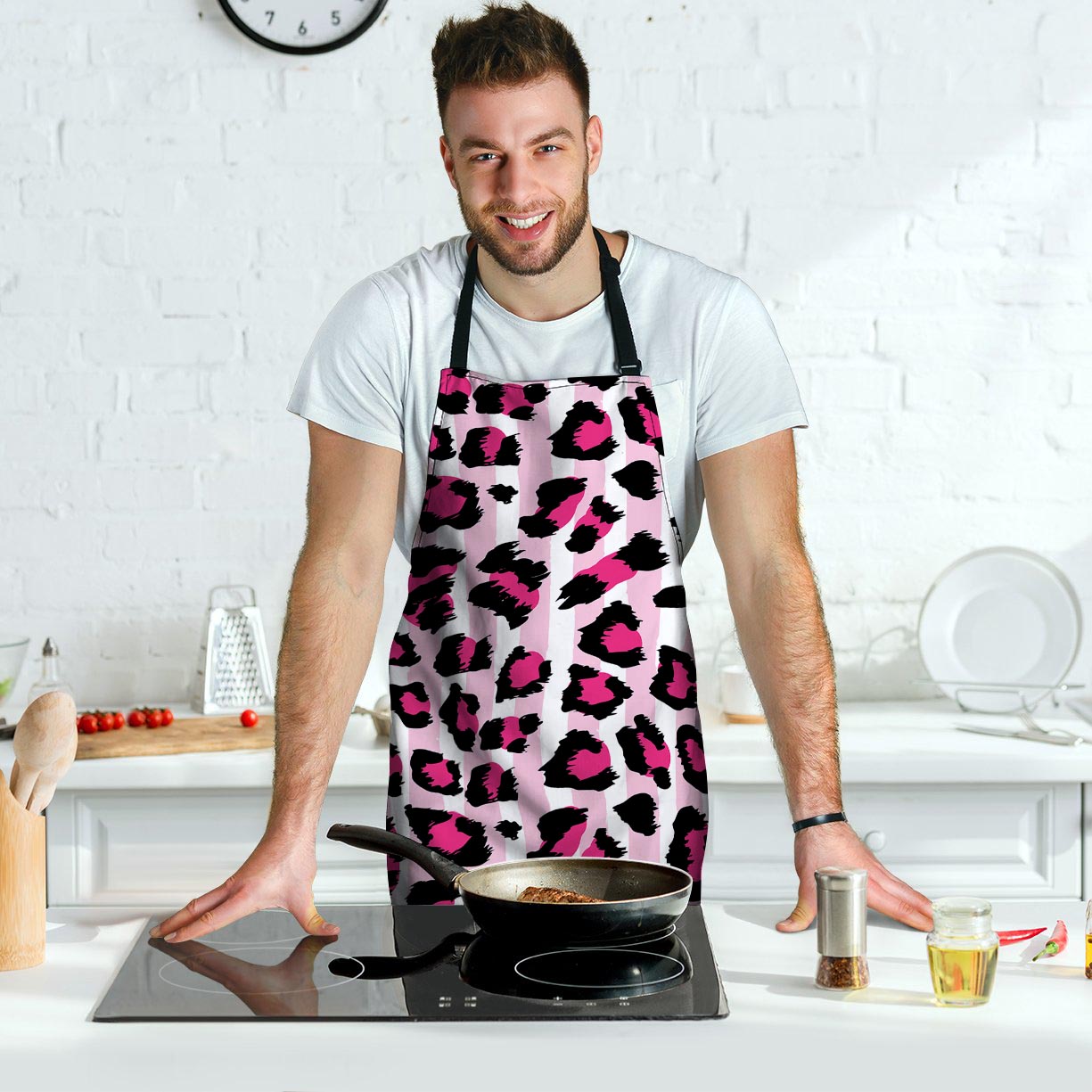 Pink Striped Leopard Men's Apron-grizzshop