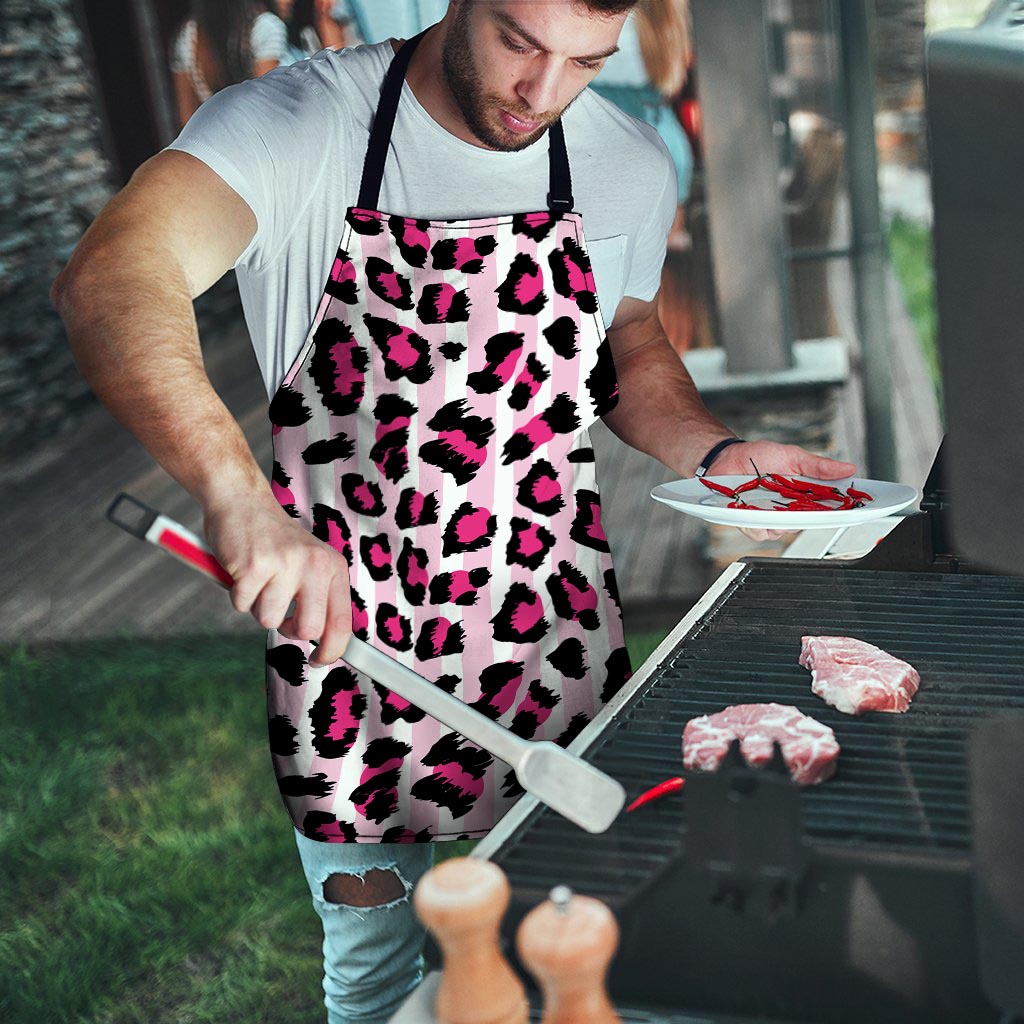 Pink Striped Leopard Men's Apron-grizzshop