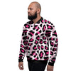 Pink Striped Leopard Men's Bomber Jacket-grizzshop