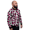 Pink Striped Leopard Men's Bomber Jacket-grizzshop