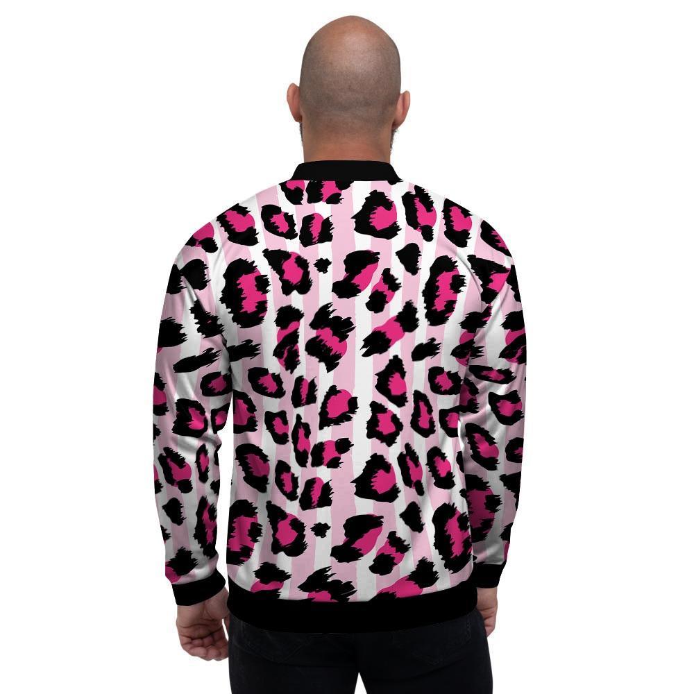 Pink Striped Leopard Men's Bomber Jacket-grizzshop