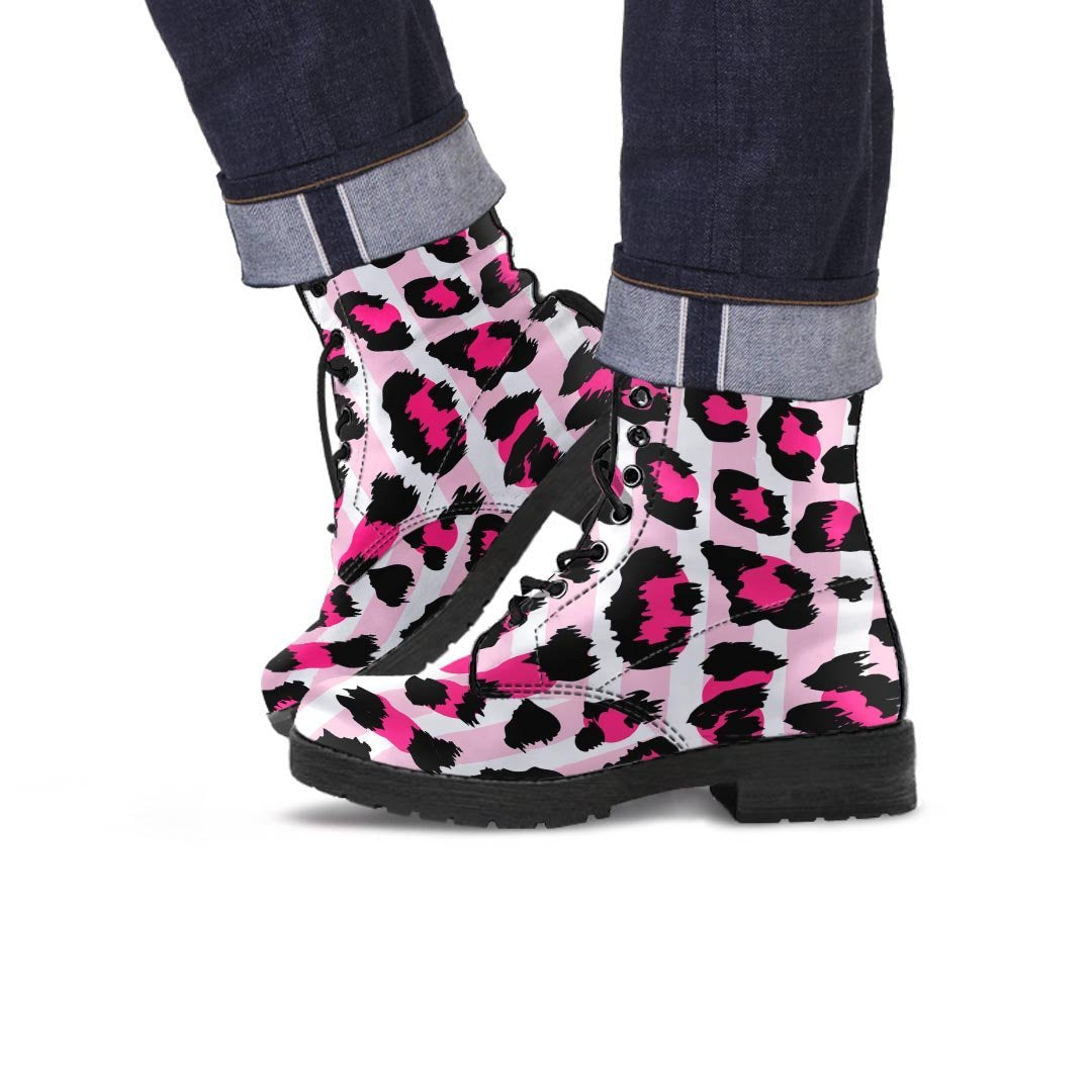 Pink Striped Leopard Men's Boots-grizzshop