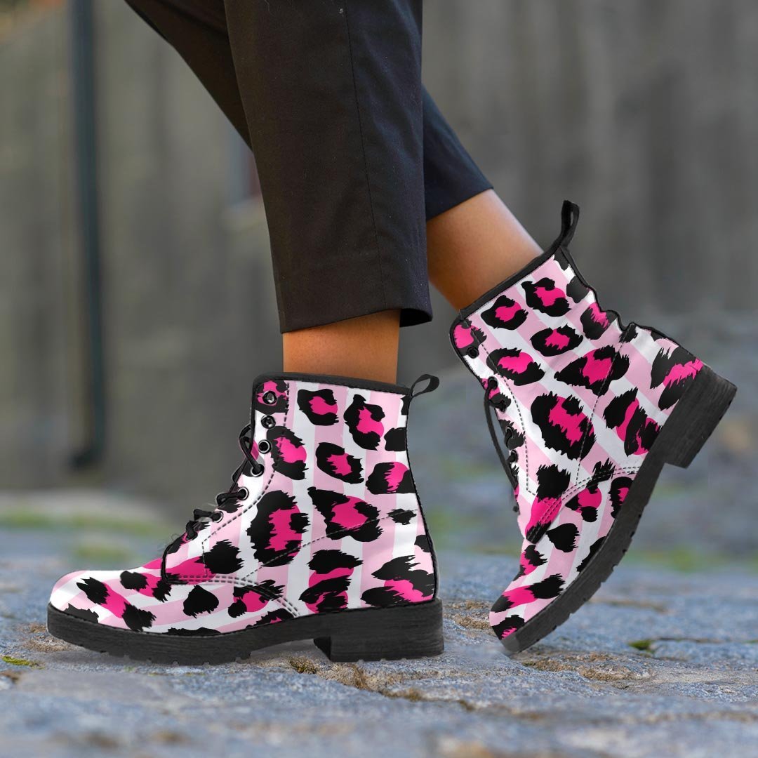 Pink Striped Leopard Men's Boots-grizzshop