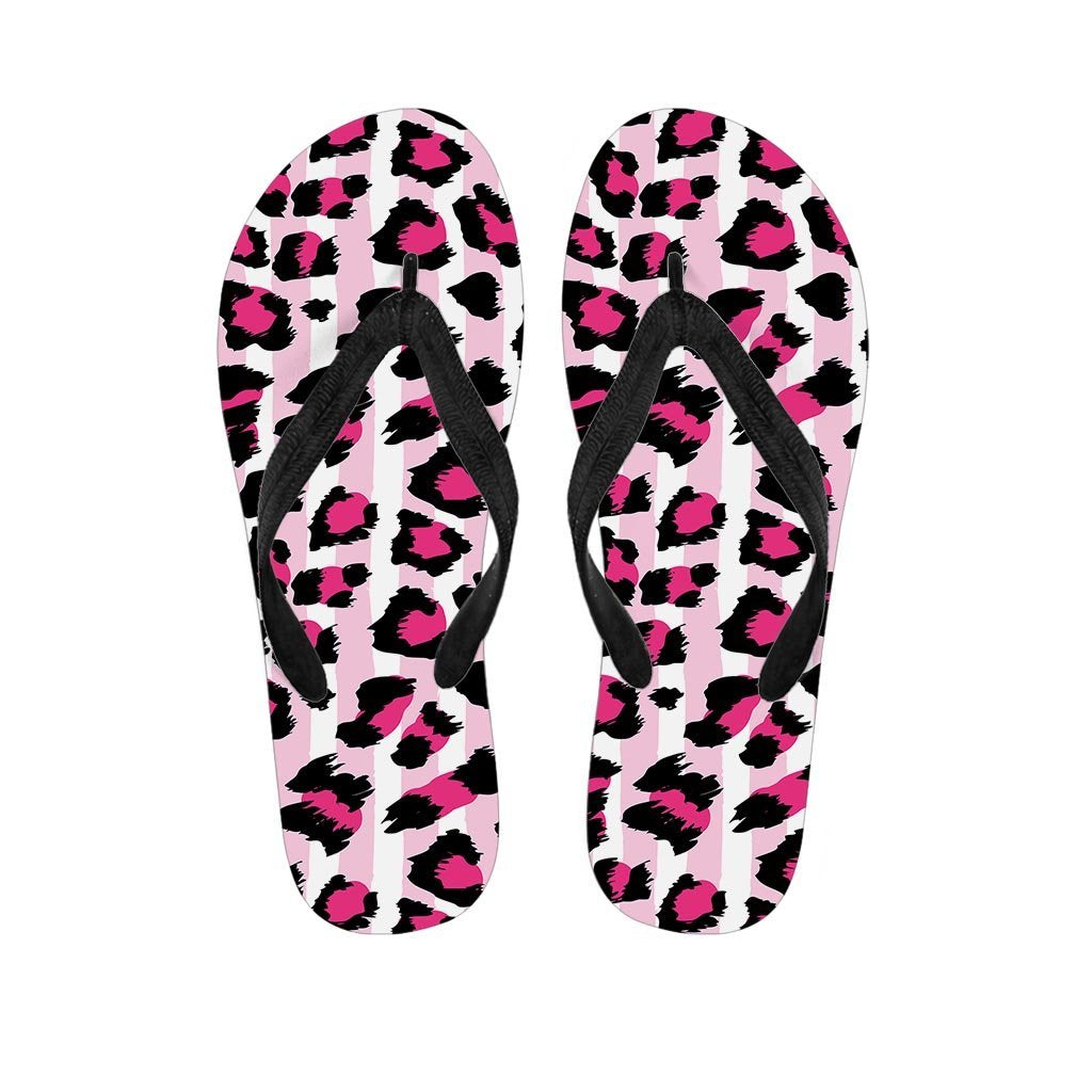 Pink Striped Leopard Men's Flip Flops-grizzshop