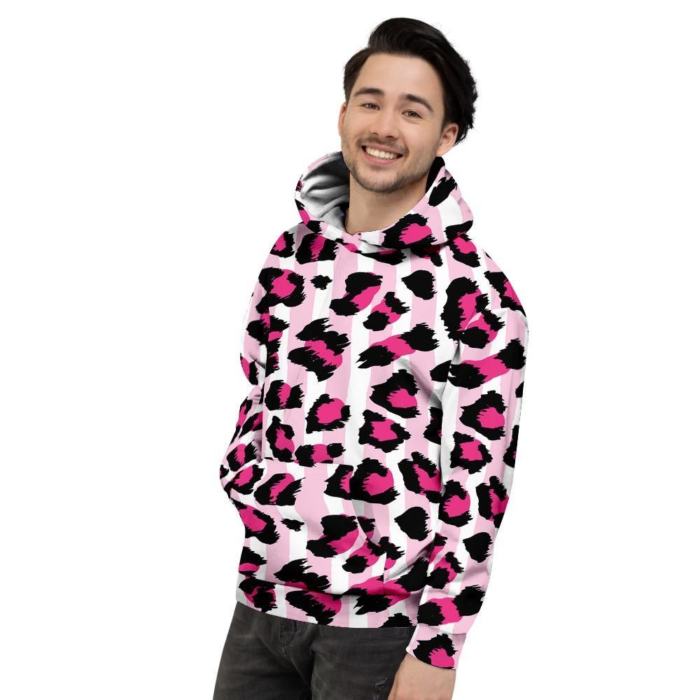 Pink Striped Leopard Men's Hoodie-grizzshop