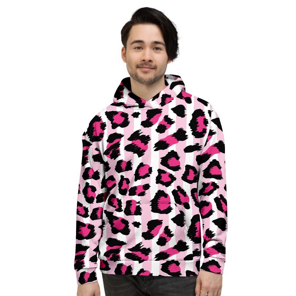 Pink Striped Leopard Men's Hoodie-grizzshop