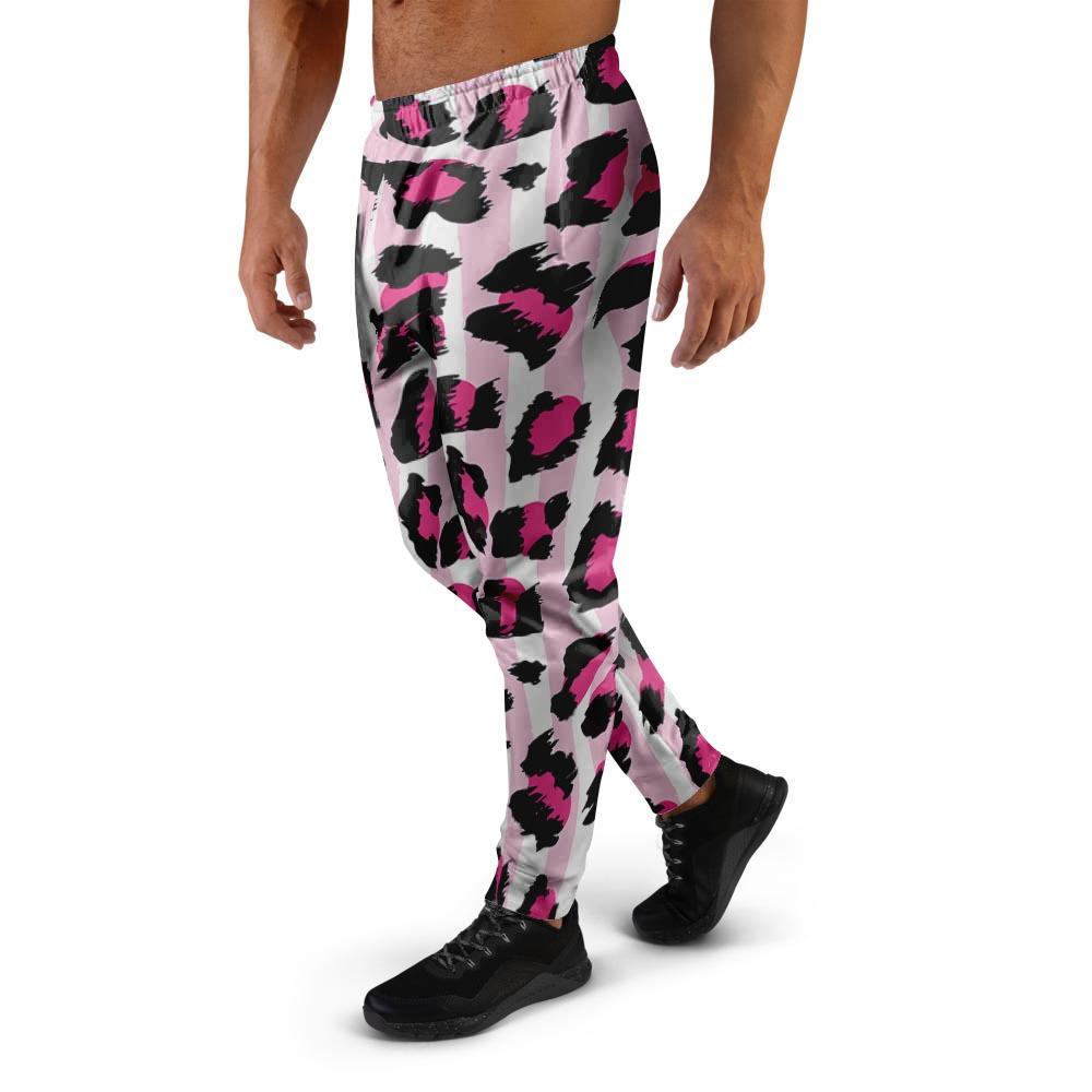 Pink Striped Leopard Men's Joggers-grizzshop